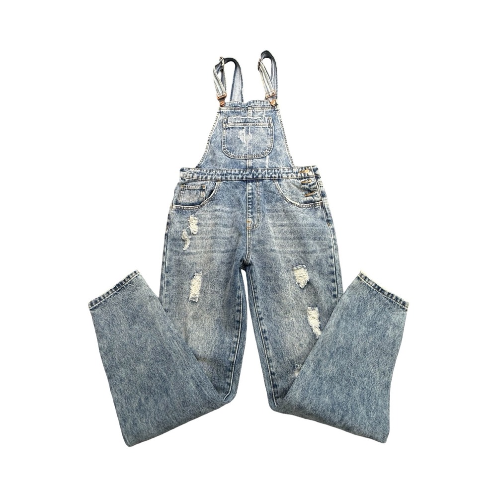 Forever 21 Overalls Womens 27x28 Light Acid Wash Distressed Cotton Denim Grunge